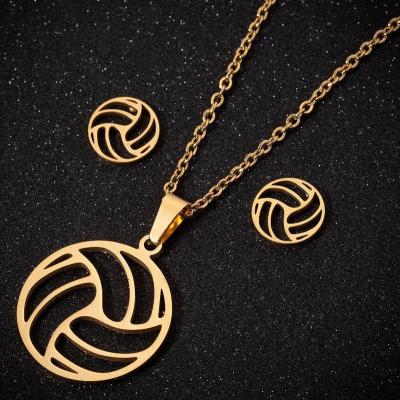 China Environmental Friendly Trendy Silver Gold Plated Stainless Steel Charm Volleyball Necklace Dangle Earring Set For Women for sale