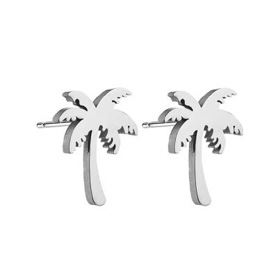 China Environmental Friendly Unique Gold Rose Gun Black Plated Tiny Silver Coconut Palm Tree Shaped Women Girl Stainless Steel Stud Earrings for sale