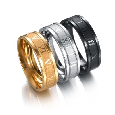 China Fashion Environmental Friendly Wholesale Gold Silver Black Gun Plated Stainless Steel Women's Roman Number Rings Titanium Men's Jewelry For for sale