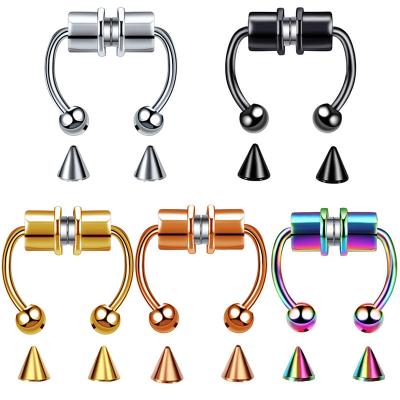 China 2021 Hot Punk Environmental Friendly Amazon 316l Stainless Steel Ring Stud Magnetic Fake Face Horseshoe Non Piercing Sexy Woman Nose Rings Jewelry for sale