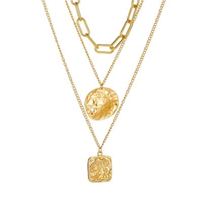 China Wholesale Lady punk Girls Simple Gold Plated Link Chain Hammer Grain Pendant Multilayer Punk Necklace For Women for sale