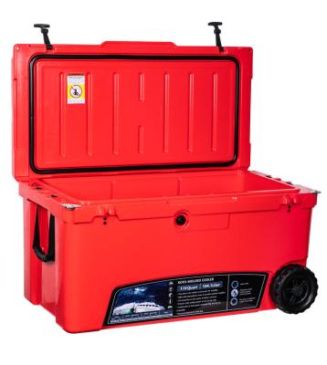 China Factory Manufacture Various Waterproof 104.1l Fish Cooler Box Large Capacity Red Plastic Cooler Box for sale