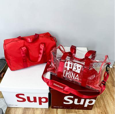 China Sports Duffel Bag Fashion Sports Clear Transparent 2 In 1 Customized Red Gym Carry Bag for sale