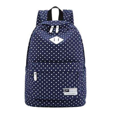 China Navy Dot Print Vintage Waxed Canvas Durable Fashionable Teen Schoolbags Backpack for sale