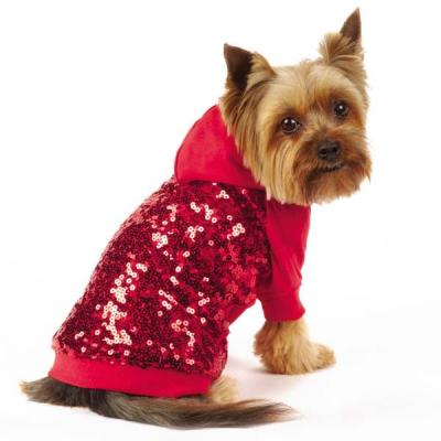 China Rotes/kundenspezifisches Hundekapuzenpullikleid des Paillette-Hundepullover-Sweatshirts für kleine Hunde zu verkaufen