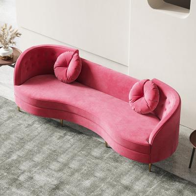 China Luxury Nordic Style Curved Sofa Modern Fabric Velvet Sofa Office Lounge Couch Lazy Pink 3 Seater Living Room for sale