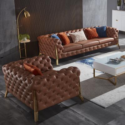 Chine Luxury Italian Style Modern Leather Lounge Corner Sofa 3 Seats Sectional Leather Sofa Set Living Room Furn à vendre