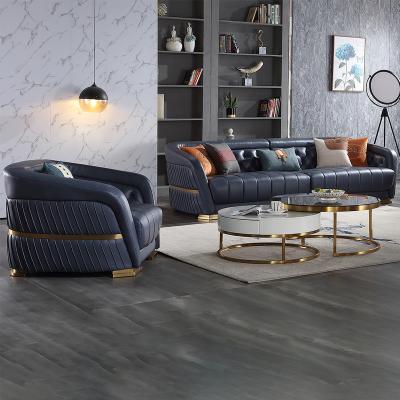 Chine Luxury Modern Leather Blue Leather Lounge Corner Sofa Corner Sofa Set Furniture Couch Living Room Sofas For à vendre