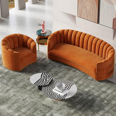 China Luxury Comforting Modern Design Fabric Velvet Sofa Lounge Sectional Corner Curved Sofa Set Furniture Living Ro for sale