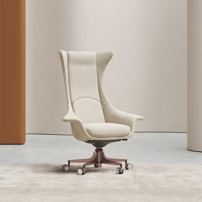 China Luxury Modern Office Chairs White Leather Leisure Chair Rotating Computer Office Armrest Leisure Chair Living Room Ch for sale