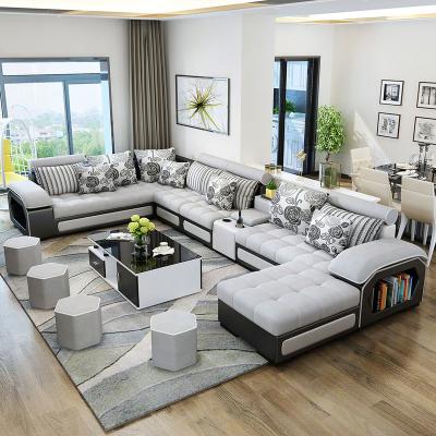 China Modern Design Leather Fabric Grey Functional Sectional Sleeping Sofa Bed 7 Seater Sofa Set Furniture Living Room Sofas for sale