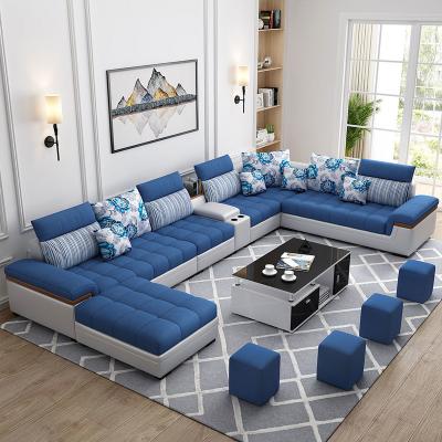 China Cheap Modern Design Leather Sectional Sofa Bed Set Sofa Bed Fabric Blue 7 Seater Sofa Set Furniture Living Room for sale