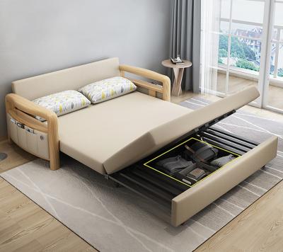 China Modern Design Functional Fabric Folding Sleeping Sofa Bed Wooden Sofa Cum Bed With Storage Wall Bed Living Room Sofas for sale