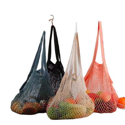 China Wholesale Leather Handle High Quality Cotton Mesh Reusable Washable Shopping Bags for Fruit and Vegetable Portable Handbags for sale