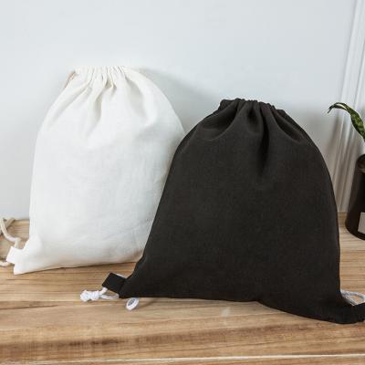 China Hot Sale Eco-friendly Black White Canvas Drawstring Bag Eco Friendly Organic Cotton Backpack for sale