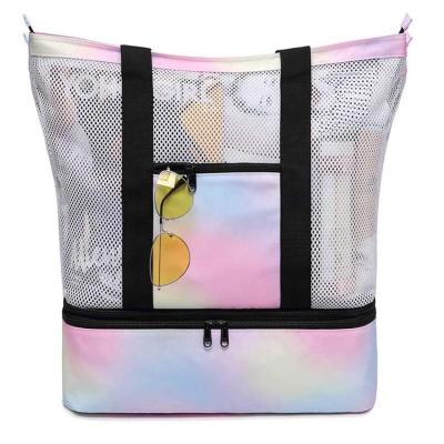 China Wet Dry Leave Customized Wholesale Extra Large 2 In 1 Mesh Detachable Insulated Water Proof Printing Swimming Compartment Beach Bag for sale