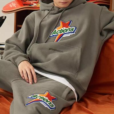 China Streetwear Breathable 100% Cotton Chenille Embroidery Jogger Sets Oversized Custom Sweat Suits Mens Tracksuit for sale