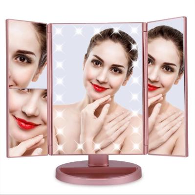 China Customized Compact Rechargeable Folding Led Hollywood Mini Vanity Trifold Light Personal Stand Pocket Portable Travel Make Up Mirror for sale