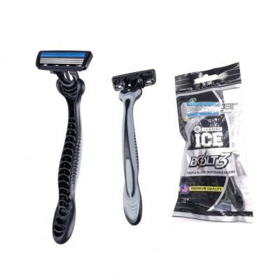 China Triple Blade Handle Body Hair Shaving Machine Rubber Recyclable Plastic Anti Skid Razor for sale