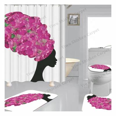 China Sustainable Waterproof Bathroom 5 Piece and 4 Piece Bath Mat Sets with Shower Curtain Bath Covers for sale