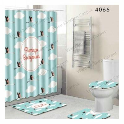 China Viable Wholesale Custom Logo Print Shower Curtain Set Hotel Spa Cotton Toilet Cover Mat Memory Foam Bath Mat for sale