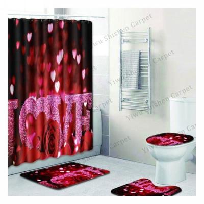 China Waterproof Fabric Adhesive-protective Polyester Three Piece Bathroom 4 Piece Bath Cover Sets With Custom Logo Printing 3d Shower Curtains Toilet Mat for sale