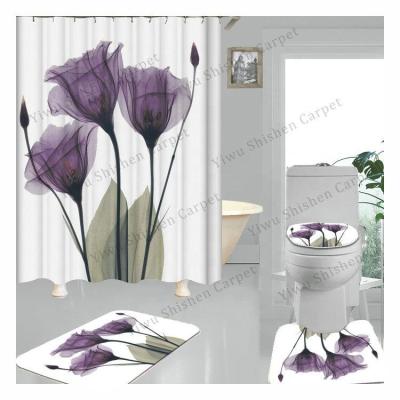 China Sustainable Anti Slip Bathroom Cover Set Custom Print Shower Curtain 5 Piece Bath Cover Set for sale