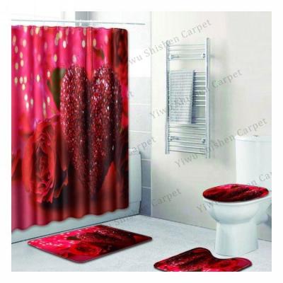 China Durable Waterproof Polyester Fabric Three Piece Bathroom 4 Piece Bath Cover Sets With Custom Logo Printing 3d Shower Curtains Toilet Mat for sale