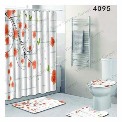 China Sustainable 3D Printing Custom Shower Curtain With Bathroom Covers 4 Pieces Set For Spa And Bath Covers Set Non Slip Bath Mat for sale