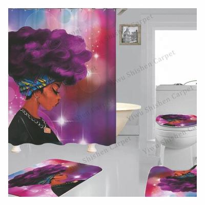 China Custom digital printed wholesale african rug viable waterproof hookless hotel 3d fabric bathroom cover Mouldproof set with shower curtain for sale