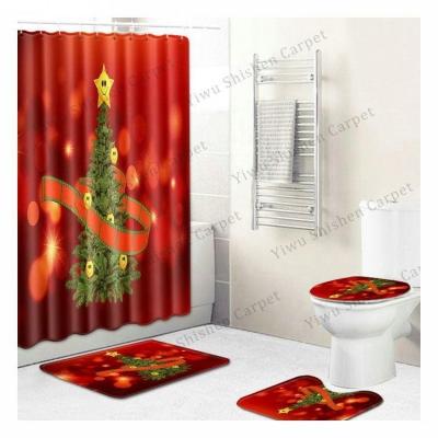 China Sustainable Designer Christmas Bath Bathroom Rug Cover And Shower Curtain Set With Blankets And Towel for sale