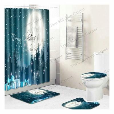 China Sustainable Christmas Holiday Bathroom Rug Carpet Set With Shower Curtain for sale