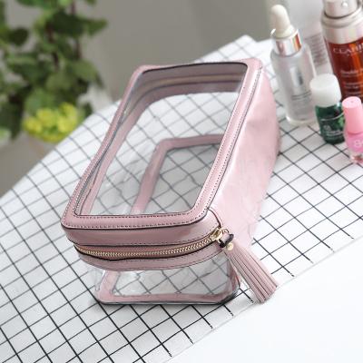 China Pink Small PU Label Organzier Cosmetics Travel Cosmetic Bag Transparent PU PVC Bag Clear Clear Cosmetic Bag for sale