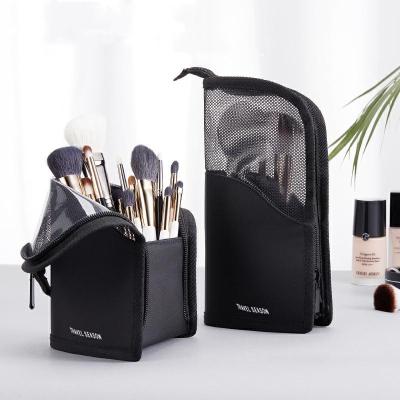 China High Quality Transparent Stand Up Multifunctional Waterproof Polyester Makeup Brush Holder Pink And Black Makeup Brush Pouch Bag for sale