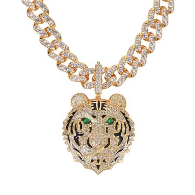 China New Product CLASSIC Gold Plated Animal Head Micro Inlaid Zircon Necklace For Men Hiphop Jewelry CZ Hollow Tiger Head Pendant Necklace for sale