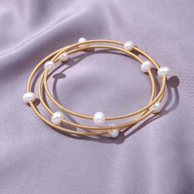 China TRENDY Freshwater Pearl Bracelet With Natural White Female Multilayer Fashion Bangle Retro Style Opening Fit for sale