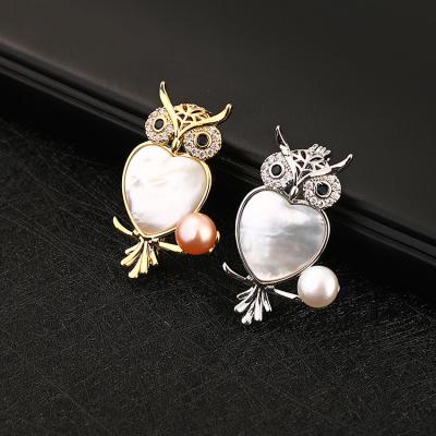 China European and American metal enamel epoxy owl brooch fashionable cute sea shells brooch vintage brooches women for sale