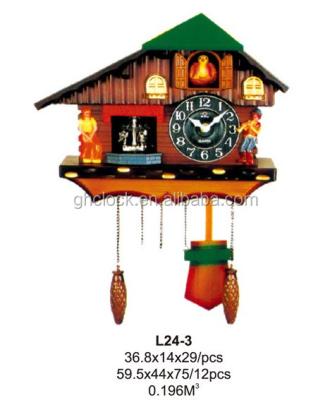 China CLASSIC House Shape Wooden Color Cuckoo Bird Wall Clock With Pendulum for sale