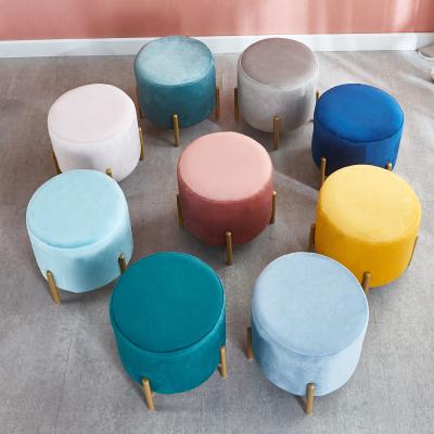 China Public Storage Ottoman Simple Elegant Design Chrome Leg Round Form Velvet Home Furniture Living Room Furniture Home Stools Storage Stool for sale