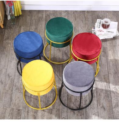 China Extendable Stool Dining Round Foot Step Living Room Furniture Metal Chairs Gold Velvet Modern Home Luxury Shoe Stool for sale