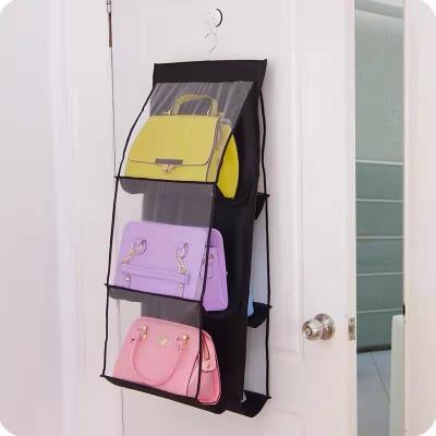 China 6 Pockets Folding Hanging Handbag Organizer for Wardrobe Closet Storage Bag Purse Organizer Transparent Storage for sale