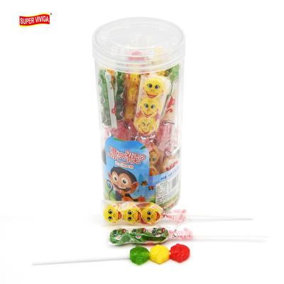 China Natural Wholesale Halal Candy Fruit Flavor Monkey Shape Cartoon Lollipop Candy for sale