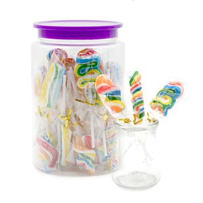 China Natural Hot Selling Colorful Rainbow Swirls Twist Shape Lollipops Soft Hard Candy In Jar for sale