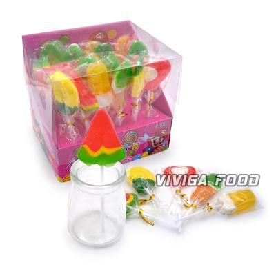 China Natural Halal Candy Watermelon Pop Lollipops Candy Fruit Shape Lollipop for sale