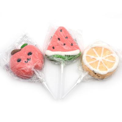 China Private Label Full Size Custom Logo Fruit Shape Marshmallow Lollipop for sale