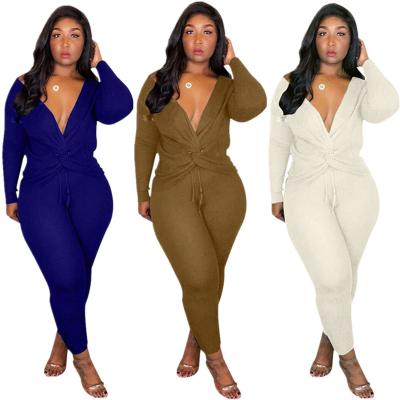 China Anti-pilling shipping ready to ship OEM ODM LF3075 fashion cross neckline front top and pants women two piece set for sale