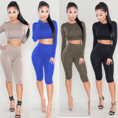 China Wholesale Sexy Anti-pilling Long Sleeve Crop Tops 2 Piece Bodycon Workout Overalls Women's High Waist Leggings for sale