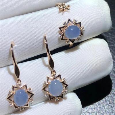 China Nature Jade Jewelry 18k Rose Gold Women For Fashion Engagement Wedding Rings Gift Nature Jade One Class Green Color Rings for sale