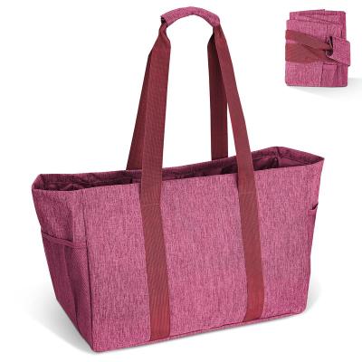 China Wholesale High Quality Handled Berry Pink Beach Bag Shopping Tote Bag with Interior Zipper Pocket and Mesh Side Pocket for Traveling for sale