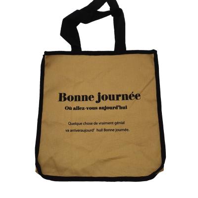 China The Beach Handled Tote Canvas Bag Bonne Journee Camel Color Silkscreen Print Logo With Inside Pocket for sale